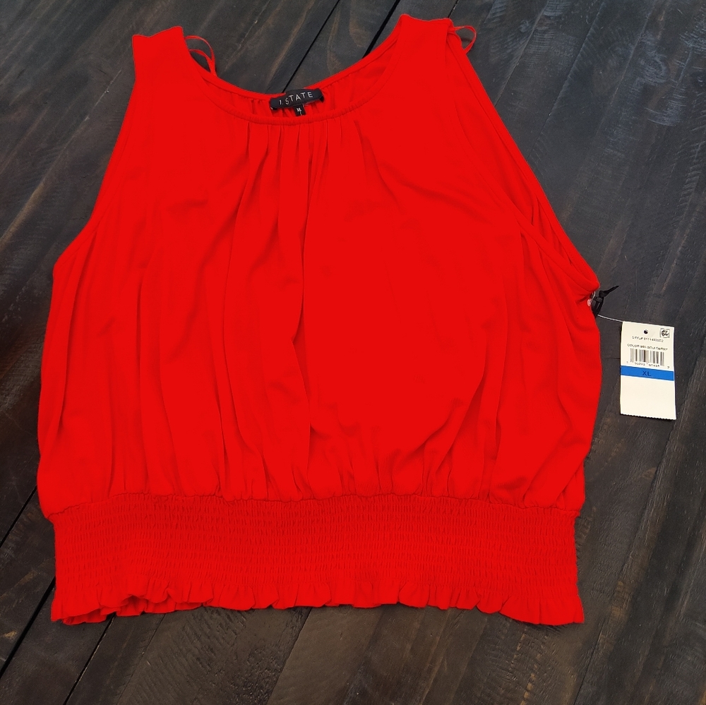 Red Smocked Hem Knit Tank, XL